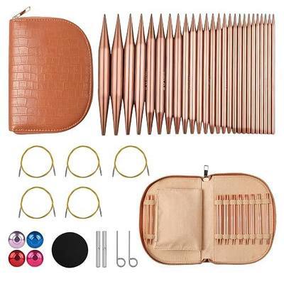 LYMIGER 13 Pairs Interchangeable Circular Knitting Needles Set, 4in Knitting Needles Set Aluminum 3-10mm with 20cm, 40cm, 60cm, 80cm, 100cm Rotatable Cables, Knitting Accessories and Case (Rose Gold)
