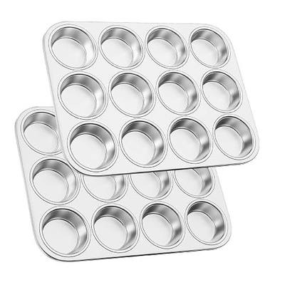 12-Cup Stainless Steel Muffin Pan, Cupcake Pan Metal Muffin Baking Tins for Oven & Dishwasher Safe, Cupcake Pans for Baking Non-toxic & Easy Clean Set of 2 