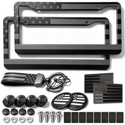 American Flag License Plate Frames, Stainless Steel Car Tag Holder | Patriotic USA Flag Design, Heavy Duty Metal, Rustproof Screws, Wide Edge 2 Hole 2 Pack 