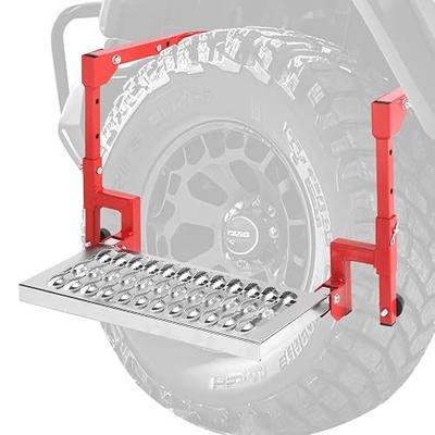 Heavy Duty Folding Tire Step for Truck SUV RV, Adjustable Tire Mounted Step Fits 11”-14.4”, 350 Lbs Load Capacity, Shark Jaw Non-Slip Steel Platform, Universal Fit for Pickup Trucks-Red