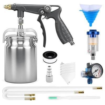 Air Undercoating Spray Gun with Suction Feed Cup & Gauge, 2 Extension Wands 360°Straight Spray Hoses, Fluid Film Spray Gun for Truck Bed Liner Spray Coating, Rubberized Undercoat, Rust Proofing
