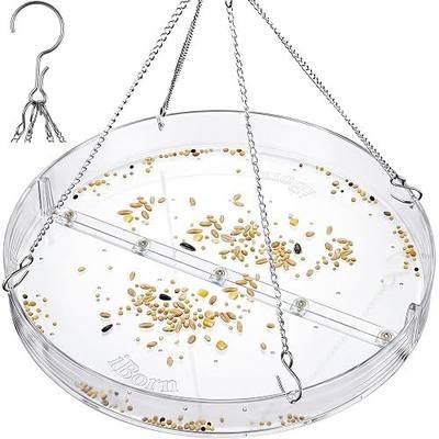 iBorn Bird Seed Catcher Tray, 13.6” Large Bird Feeder Tray Polycarbonate(PC), Chew Proof Seed Catcher for Bird Feeder for Outdoors Hanging, Clear