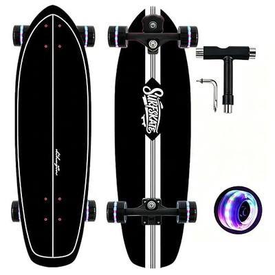Surf Skateboards 30" x 9.5" Youth Surfskate Cruiser Surf-Like for Beginners Double Kick Deck Girls or Boys Kids Complete Skateboard