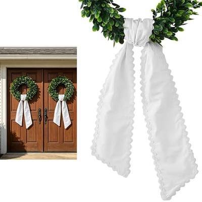 Wreath Sash for Front Door, 2 Pcs White Trim Wreath Accessories for Outdoor Indoor Party Yard Doorway Wall Wedding Decor