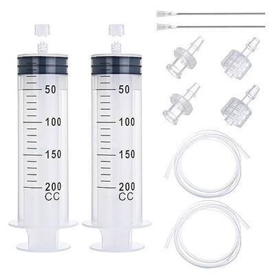 2Pack 200ml Large Syringe with 2Pcs 39in Tubing, 2 Sets 3.2mm Luer Adapters Leak-Proof Big Plastic Syringe for Thick Liquids, Fluid Transfer, Automotive Oil Extraction, Hobby Glue Craft, Watering