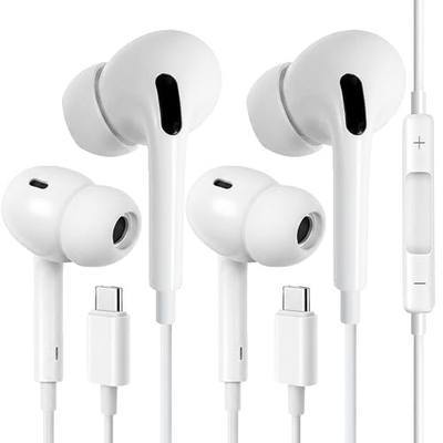 USB C Headphones for iPhone 17 16 Pro Max 16e 16 Plus 16Pro 15 Pro Max 15 Plus 15Pro, USBC Earbuds in-Ear Earphones Wired Type C Ear Buds with Mic Volume Control HiFi Stereo Noise Cancelling - 2Pack