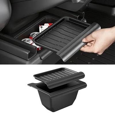 Rear Console Organizer & Trash Can for Model Y Juniper | Waterproof TPE bin with sturdy ABS lid. Fits 25-26 Model Y Juniper. Use as a backseat trash can or organizer. 5-sec setup.