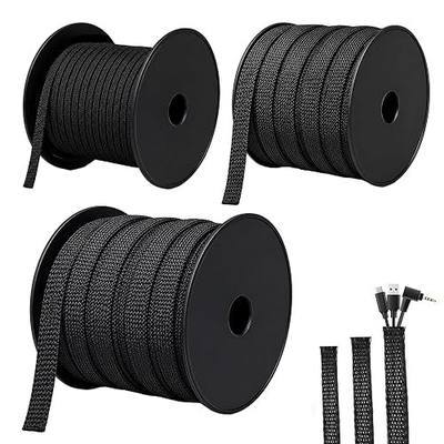 300 Feet - 1/4,1/2,3/8 Inch Braided Wire Loom PET Cable Loom Expandable Braided Sleeving Wire Sleeve for Automotive,TV, Computer, Home Theater, Black