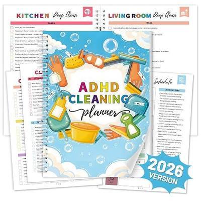 ADHD Cleaning Planner for Women & Teens Reusable Laminated Erasable | Daily Weekly Monthly Yearly Schedule and Checklist, Customizable Cleaning Plan (Cartoon)