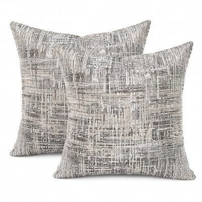 Outdoor Pillow Covers Waterproof Throw Pillow Covers, Set of 2 Jacquard Texture Water Resistant Fade Resistant Decorative Cushion Covers for Garden Patio Bench Couch Sofa, 18x18 Inch (Gray Grid)