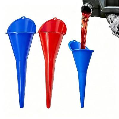 2-Pack Long Neck Oil Funnel, No-Spill Design with Spill Saver Lip for Cars, Trucks, Motorcycles, ATVs & Boats, Gas & Diesel Compatible