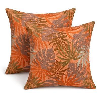 Outdoor Pillow Covers Waterproof Throw Pillow Covers, Set of 2 Jacquard Texture Water Resistant Fade Resistant Decorative Cushion Covers for Garden Patio Bench Couch Sofa, 18x18 Inch (Orange) )