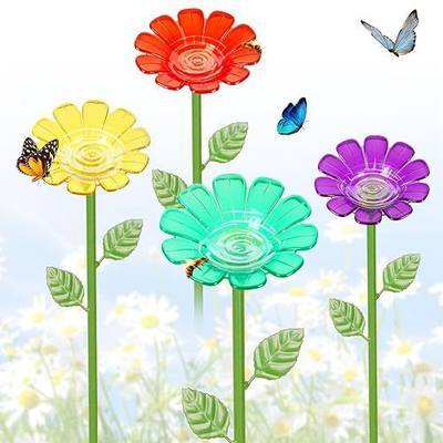 4 Pack Bee Watering Station, Plastic Flower Bee Bath for Garden | Colorful Butterfly Watering Station & Bee Water Feeders for Garden Outdoor Decor, Practical, Decorative Garden Stakes