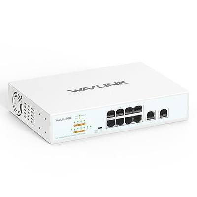 WAVLINK 10-Port Full Gigabit Switch with 8xPoE+ @ 120W, 2xGigabit Ethernet Uplink, Support 802.3af/at, Unmanaged Network Switch with VLAN, Default, Extend Mode, Desktop//Wall Mount