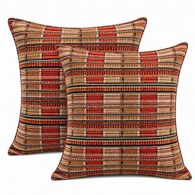 Outdoor Pillow Covers Waterproof Throw Pillow Covers, Set of 2 Jacquard Texture Water Resistant Fade Resistant Decorative Cushion Covers for Garden Patio Bench Couch Sofa, 18x18 Inch (Bohemian Orange)