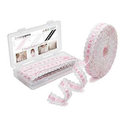 5 Yards Pink Eyelet Lace Trim, 0.79 Inch Crochet Lace Ribbon | Floral Lace for Dress Apron Pillow Bag Clothing Sewing Decoration