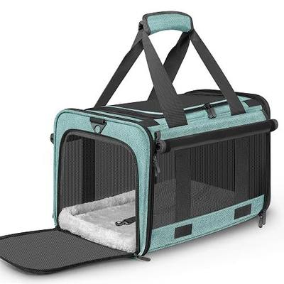 Soft Sided Cat Carrier for Anxious Pets with Privacy Roller Blinds | TSA Airline Approved Dog Carrier for Small Medium Cats Dogs up to 18 lbs, Foldable Pet Travel Bag with Side Storage Pocket