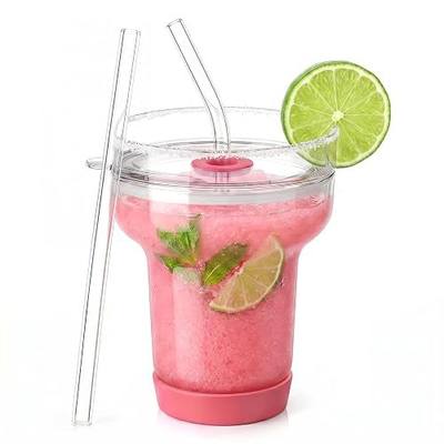 Tronco 16 oz Margarita Glasses with Lid & Straws, Stemless Cocktail Glass | 360° Sippable Lid Design, Borosilicate Glass with Silicone Base, Dishwasher Safe, Reusable Margaritas Tumbler for Parties