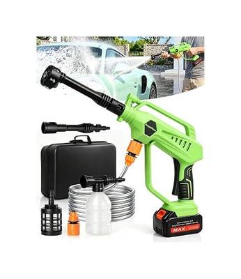 DeeprClean Cordless Car Washer with 6-in-1 Nozzle with Brushless Motor | Portable Vehicle Cleaning Tool|3 Adjustable Levels & Battery Display | Lightweight Spray Tool for Car, Patio Outdoor Use-Lime