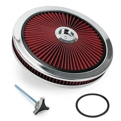 14" x 2" Round Air Cleaner Assembly, Low Profile High Flow Carb Air Filter with Thru Lid, 5-1/8" Carb Neck, Washable Reusable for Chevy Ford GMC Dodge SBC BBC