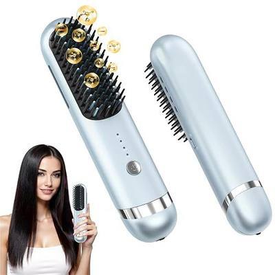 New Go Brush Pro 2026 Cordless Hair Straightener Brush, 280M Ionic, 1-Min MCH Fast Heat, 4000mAh 45-Min Runtime,TSA Mini& Travel,Auto Shut-Off,121 Teeth for Anti-Scald Frizz-Free Salon Smooth(Blue)