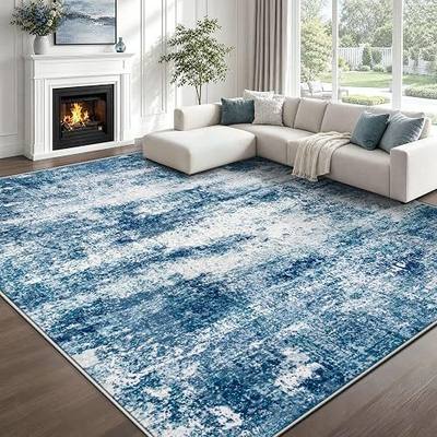 8x10 Area Rugs for Living Room, Washable Modern Abstract Large Rug Non-Slip Soft Low Pile Stain Resistant Carpet for Bedroom Nursery Dining Room Home Office (Blue, 8'x10')
