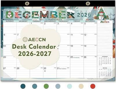 AECCN Desk Calendar 2026-2027, 18 Months Calendar, 17" x 11.4" Large Space, Anti Ink Bleed and Transparent Cover, Desktop Calendar with Stickers for Home & Office Planning-Colorful