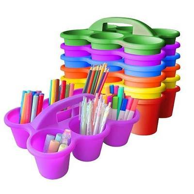 6 Pack Classroom Caddy Organizer with Handle Multicolor Plastic Table Caddy 6 Compartments Storage Cup Holder for School Supplies Art Crafts Crayons Pencils Stackable Desk Caddy for Office