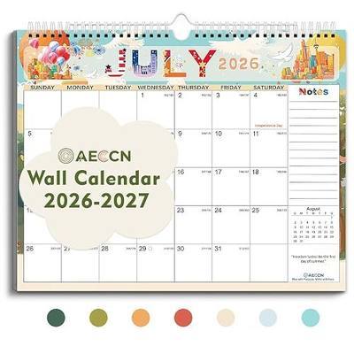 AECCN Calendar 2026-2027 18 Months-Colorful | 14.4" x 11.4" | 110GSM Thick Paper | No-Bleed | Stickers Attached | Home, School & Office Use