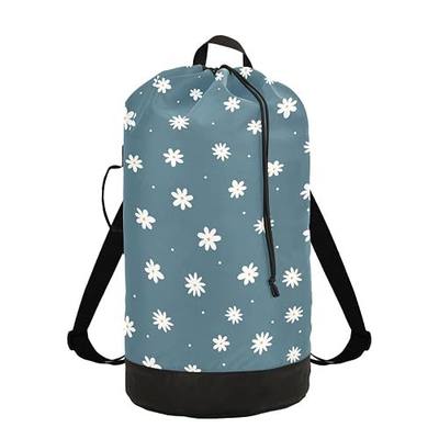 Daisy Flower Cute Dense Print Laundry Bag Backpack Dirty Clothes Organizer With Strap and Handles Washable for Vacation Road Trip Essentials Dorm
