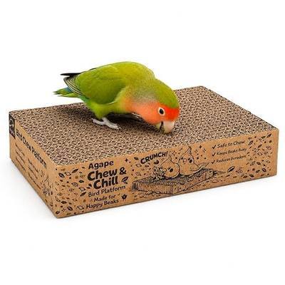 Agape Shreddable Bird Cardboard Platform, Natural Parrot Chew Toy and Perch | Safe Cage Mounted Paper Toy Accessory for Budgies, Lovebirds, Quakers, Cockatiels & Conures, Supports Beak & Foot Health