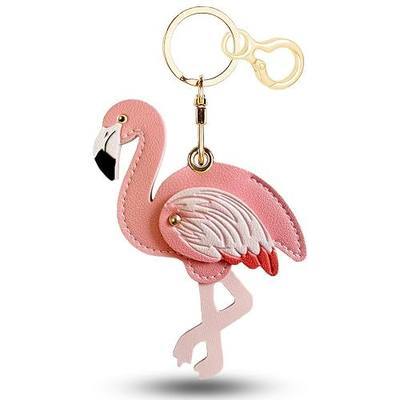 Leather Keychain Holder Compatible with AirTag, Cute Protective Cover Charm for Airtag with Keychain,GPS Tracker Finder Case for Keys,Wallet,Bag,Pets(Flamingo)