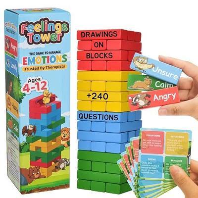 Feelings Tower Therapy Games for Kids & Teens - Social Emotional Learning Toy, 48 Emotion Cards & Animal Stacking Blocks - Play Therapy Toys, SEL & Social Skills Games for Kids, Counseling