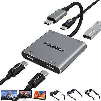4-in-1 Dual USB-C Display Hub for AR Glasses, 4K@60Hz Video Output, 100W PD Input, 5Gbps USB 3.0, Charge & Play – for AR Glasses, Switch 2, Steam Deck, Laptops, Portable Monitors & Type-C Displays