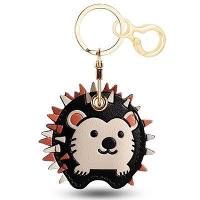 Leather Keychain Holder Compatible with AirTag, Cute Protective Cover Charm for Airtag with Keychain,GPS Tracker Finder Case for Keys,Wallet,Bag,Pets(Hedgehog)