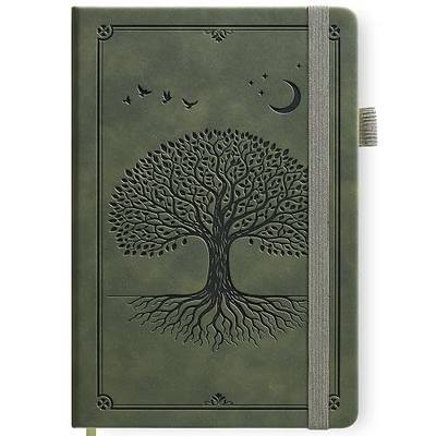 Lined Journal Notebook Hardcover Leather Bound 200 Pages A5 Green Diary | College Ruled 5.7x8.4" Journaling Notebooks for Men & Women, Writing for Personal, Small Travel Daily Note Book Tree of Life