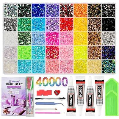 40000 Pcs 40 Colors Bedazzling Kit with Rhinestones,3mm Jelly AB Resin Flatback Gems with 4 B-7000 Glue, 40-Grid Storage Box, Tweezers, Trays and Tools for Crafts, Cups, Phone Cases