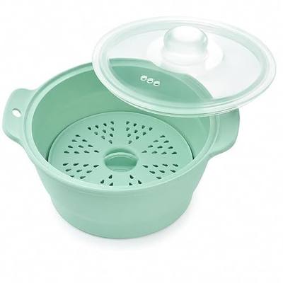 Collapsible Silicone Microwave Vegetable Steamer with Removable Steam Rack | 42oz Food-grade Steamer Basket for Fast and Easy Vegetable & Food Steaming, Dishwasher Safe, Green