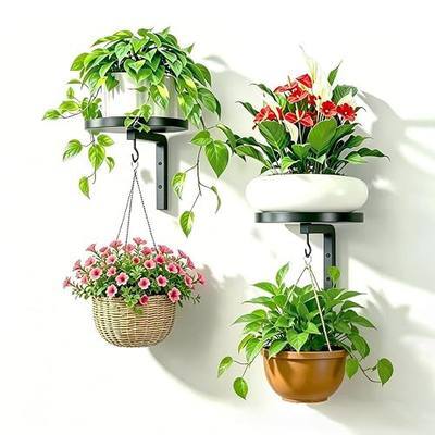 Wall Plant Holder Plant Hangers Shelves Wall Mounted Indoor (2, black)