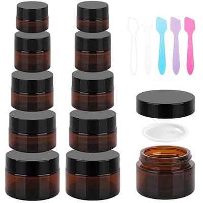 Accmor Amber Glass Jars with Lids, 10 Pcs Cosmetic Containers with 5 Spatula, Inner Liners, 0.18/0.35/0.53/0.7/1 OZ Size Makeup Mini Travel Containers LeakProof, UV-Protective, for Creams, Lotions