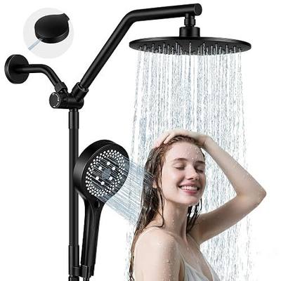 Shower Head with Handheld Combo High Pressure Black, Adjustable Bar | No drilling required, Height-Adjustable, 9-inch rainfall head, silicone slide bar, 3-waydiverter, 59-inch hose, G1/2 fit