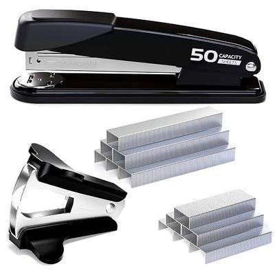 Metal Stapler Heavy Duty - 50 Sheet Capacity with 2000 Pieces 1/4", 5/16" Staples and Staple Remover, No Jam, Non-Slip, Stapler Heavy Duty for Desk, Classroom and Office, Black