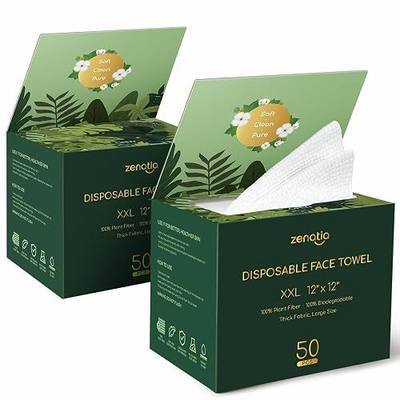 100 Count (2-Pack) Face Towels, 12" × 12" XXL Disposable Face Towel for All Skin Types Makeup Remover & Travel Use Clean Towels Healthy Aging Super Soft Dry Wipes with Magnetic Closure Box