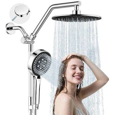 Shower Head with Handheld High Pressure Chrome, Adjustable Bar | No drilling required, Height-Adjustable, 9-inch rainfall head, silicone slide bar, 3-waydiverter, 59-inch hose, G1/2 fit
