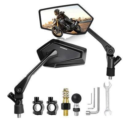 Motorcycle Mirrors for Handlebars, Fits Suzuki Yamaha Honda Kawasaki | M10 Mounts & 7/8" Handlebars, Anti-Glare Convex Rear View Mirrors for Dual Sport Bikes, Dirt Bikes, ATV, Moped