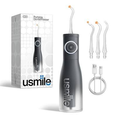 usmile C30 Cordless Water Flosser, 300ml Large Tank, 5 Pressure Levels Deep Clean, S-Shaped Nozzles for Braces & Sensitive Gums, USB-C Rechargeable, IPX7 Waterproof, Portable Travel & Home Use(Black)