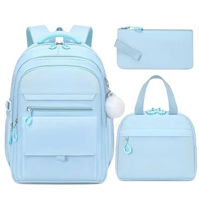 GeeWin Backpacks for Girls, Girls Backpack with Lunch Box & Pencil Case Set, 17 Inch Waterproof Girl Bookbag with Lots of Pockets for Kids, Teens, Elementary Middle High College School Student (Blue)