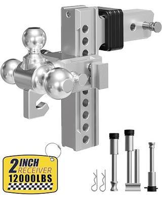 Adjustable Trailer Hitch - Fits 2" Receiver, Tri-Ball Mount & Hook (1-7/8", 2" & 2-5/16"), 8" Drop/Rise Tow Hitch, Aluminum Heavy Duty Truck Hitches for Trailer, 10,000 LBS GTW, Slivery