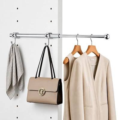 12" Valet Rod for Closets Pull Out, Closet Valet Rod Slide Out with 2 Hooks, Chrome