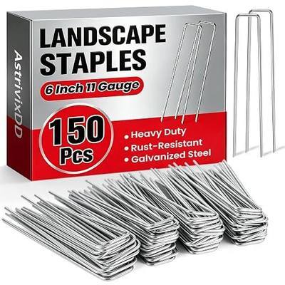 150 Pack 6 Inch Landscape Staples, Heavy Duty Anti-Rust Garden Stakes, 11 Gauge Galvanized SOD Landscaping Fabric Pins Garden Staples for Weed Barrier Fabric, Irrigation Tubing, Lawn and Fence